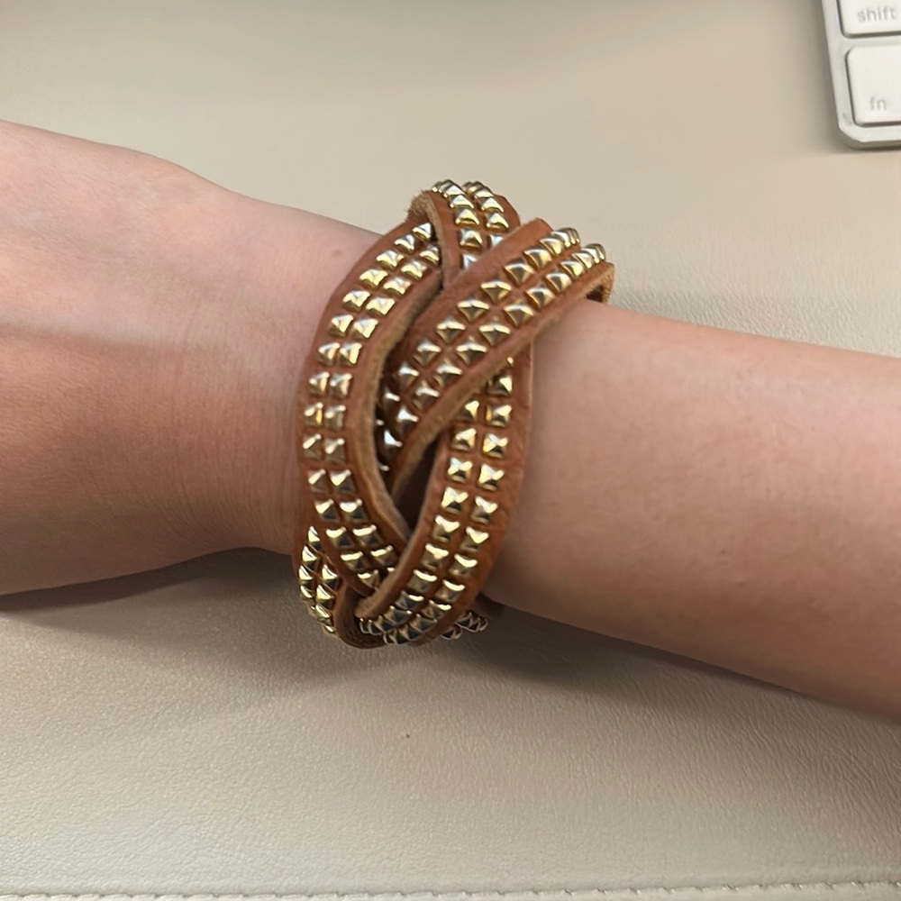 Brown faux leather with gold stud bracelet